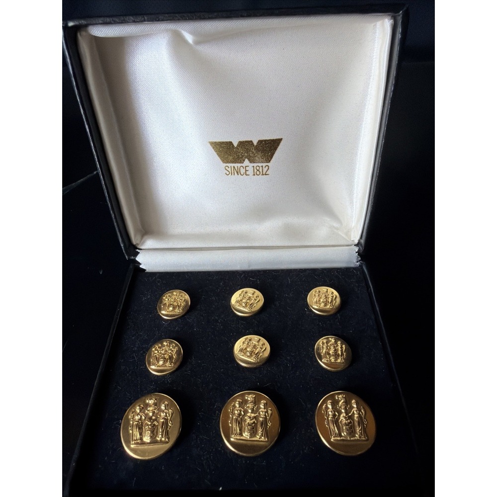 Waterbury Vintage New Jersey State Seal Military Buttons – Set of 9
